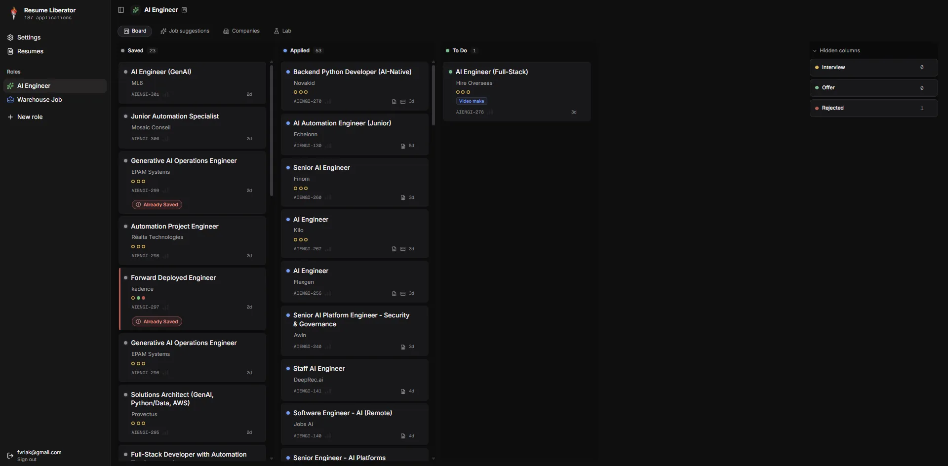The board with reposted listings marked "Already Saved"